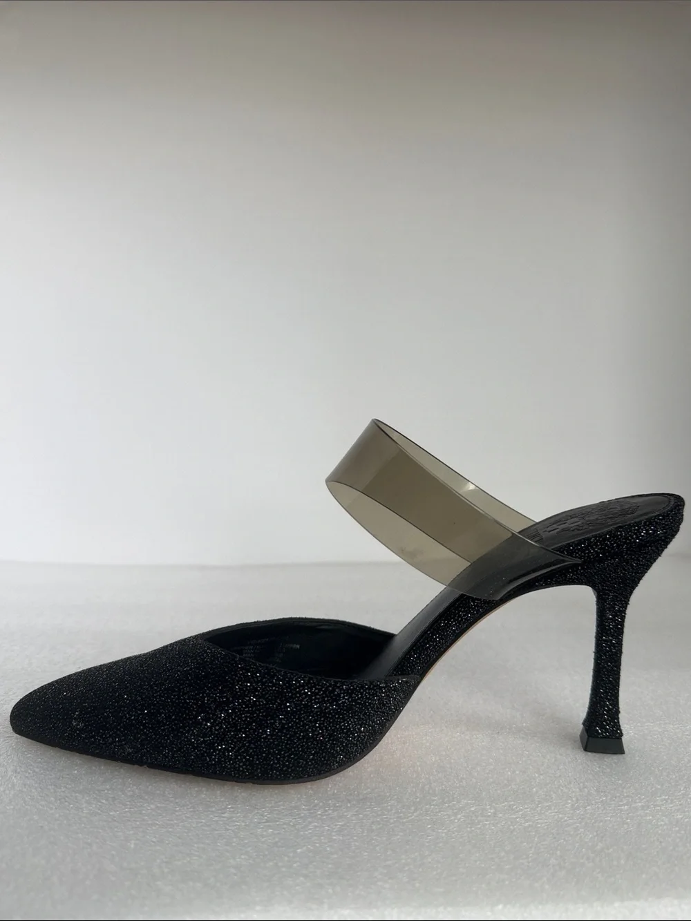 VINCE CAMUTO Kempern Black Glitter Pointed Toe Pumps Mule Heels Size 8